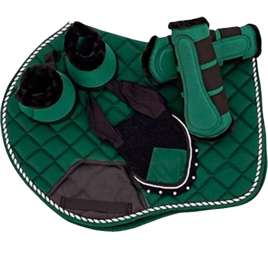 Ecavallo Matching Saddle Pad Set, Ear Net Brushing Boots & Bell Boots Set