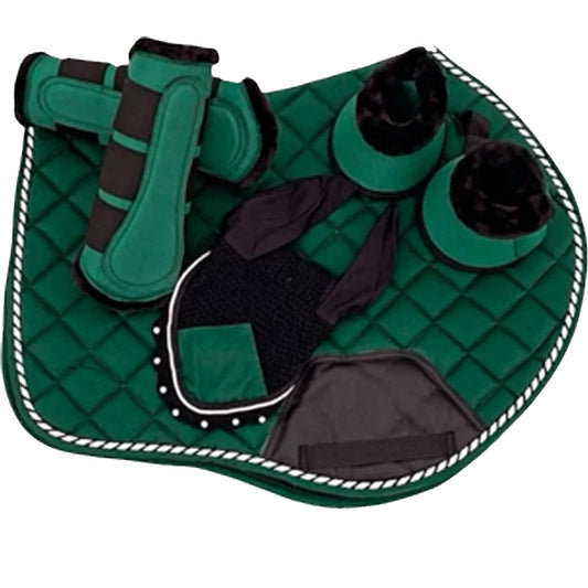 Ecavallo Matching Saddle Pad Set, Ear Net Brushing Boots & Bell Boots Set