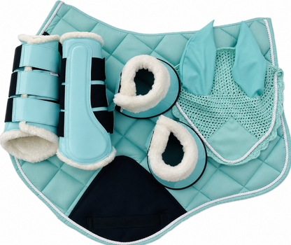 Matching Saddle Pad Set, Ear Net Brushing Boots & Bell Boots Set Tourquise