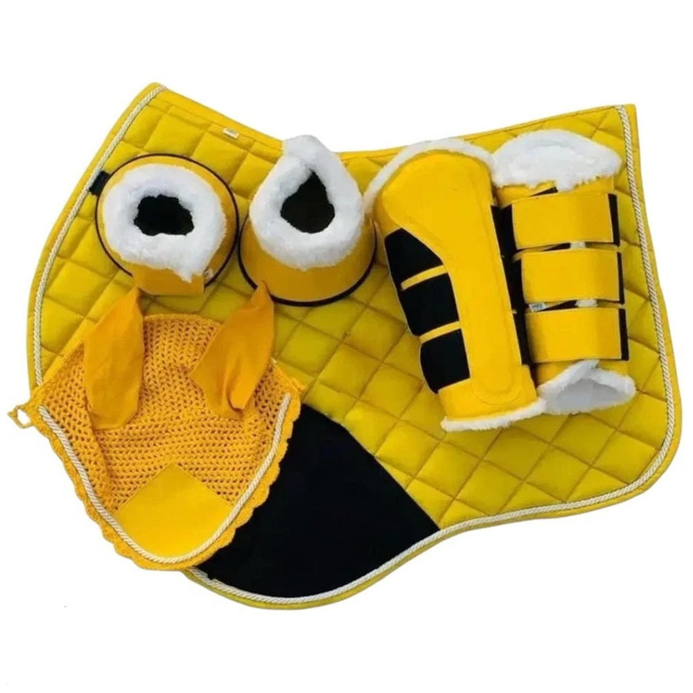 Horse Matching Saddle Pad Set, Ear Net Brushing Boots & Bell Boots Set