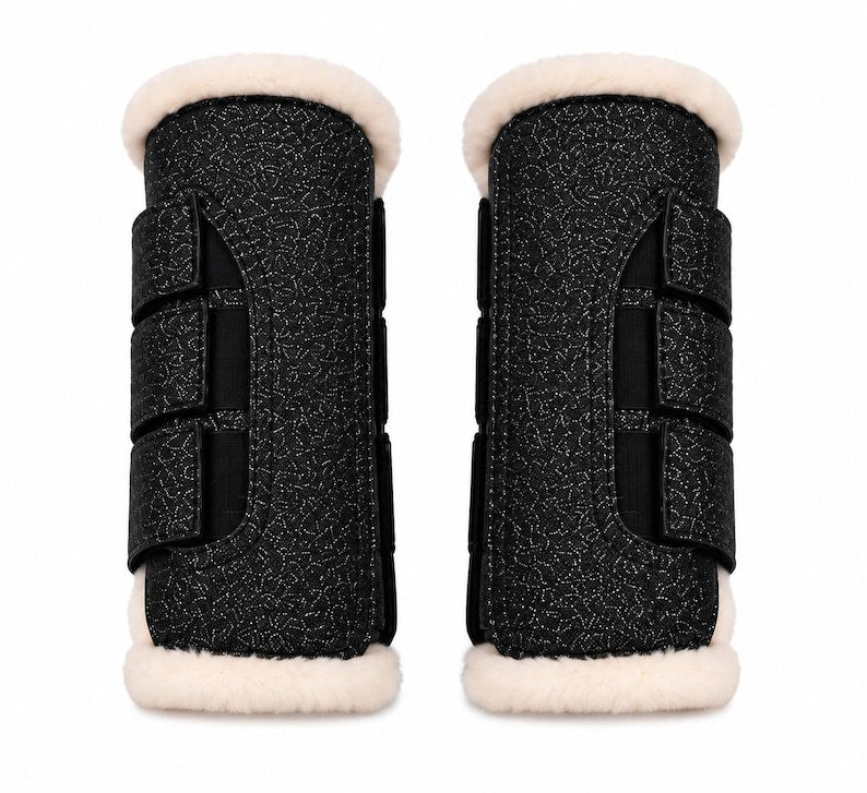 Glitter Saddle Pad Set Matching Ear Net Brushing Boot & Bell Boots Black