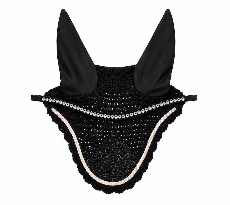 Glitter Saddle Pad Set Matching Ear Net Brushing Boot & Bell Boots Black
