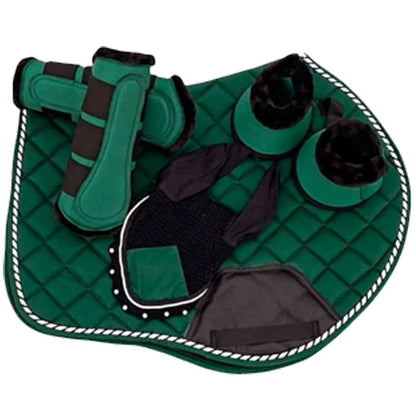 Ecavallo Matching Saddle Pad Set, Ear Net Brushing Boots & Bell Boots Set